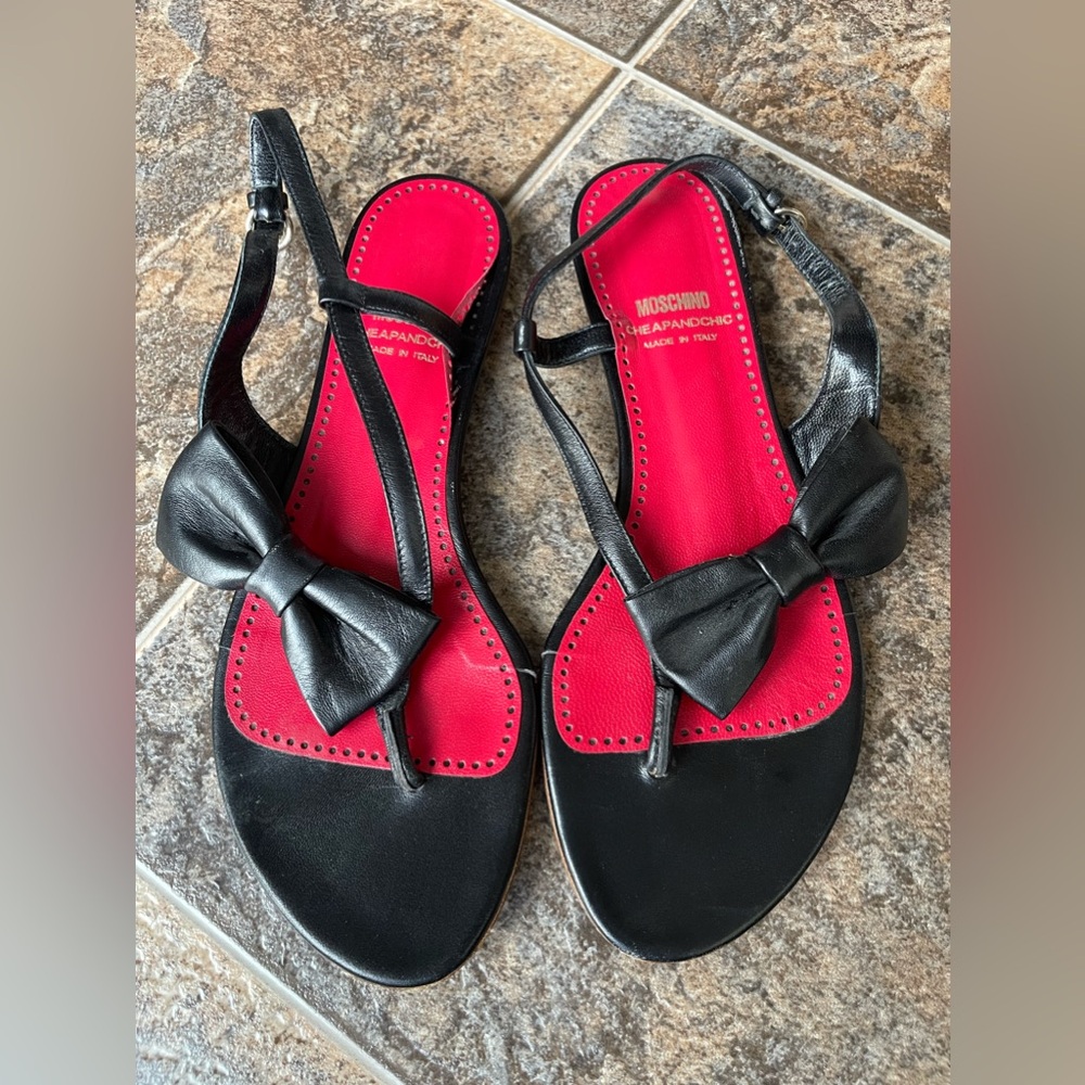 Moschino Cheap and Chic Bow Sandals- Black, Women’s Size 37/7